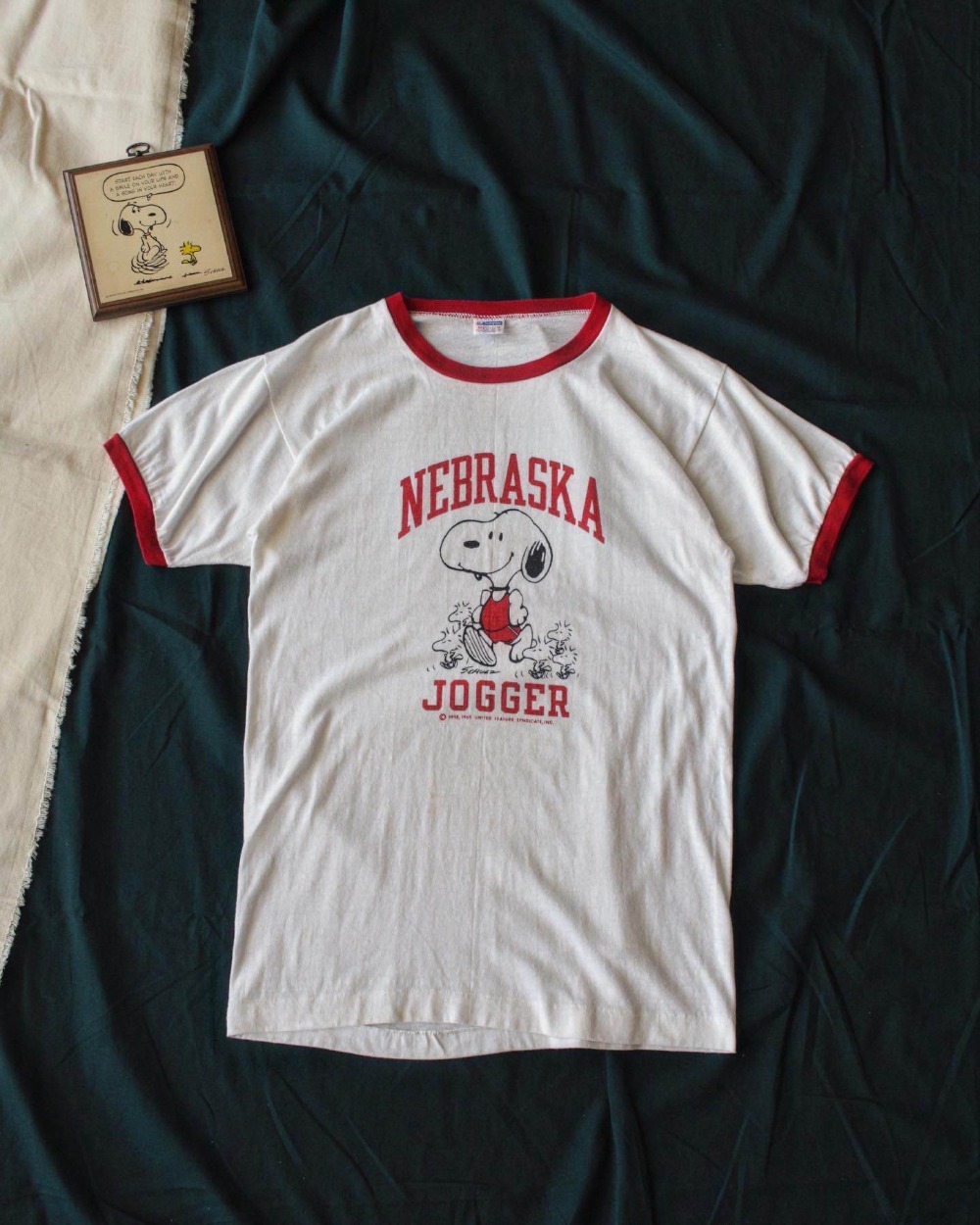 Rare 1970&#039;s Champion Nebraska Snoopy Ringer T-Shirt (Mens 90 / Womens 44-55size)