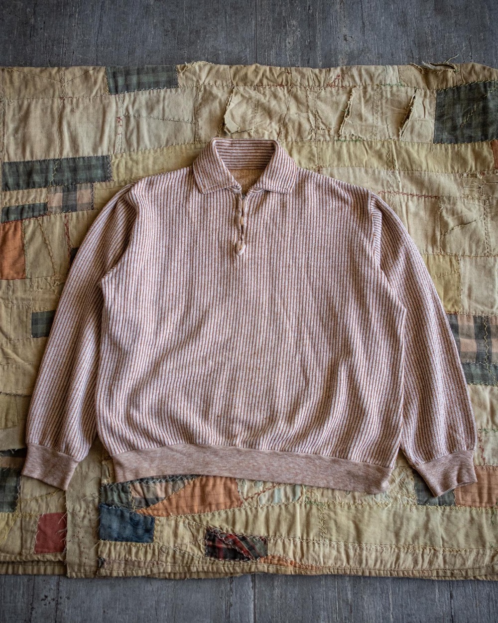 Early 1970&#039;s Quarter Zip-up Cotton Stripe Sweatshirt (loose 100size)