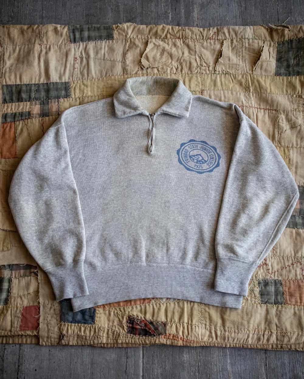 Rare 1950&#039;s 2-Tone TRINIDAD STATE ¼ Quarter Zip Sweatshirt (loose 100-103size)